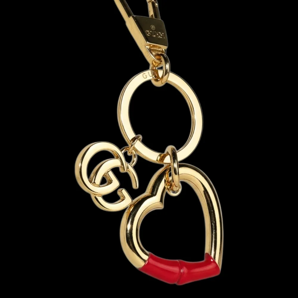 Heart-shaped keychain with red enamel